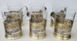 6 suporturi din argint si pahare din cristal pentru ceai, Rusia, Secol 20