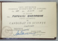DIPLOMA DE CANDIDAT IN STIINTE ( CARNET  ) , 1965