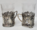 Pereche de suporturi Art Nouveau si pahare din cristal pentru ceai din matal argintat, WMF, cca. 1906