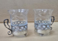 SERVICIU DE 6 PAHARE DIN CRISTAL , CU SUPORT DE ARGINT , PENTRU BAUTURI APERITIVE , ITALIA , SEC. XX