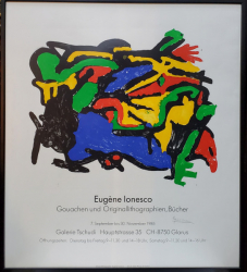 EUGEN IONESCU, AFIS DE EXPOZITIE 7 SEPTEMBRIE - 30 NOIEMBRIE 1985 - CROMOLITOGRAFIE ORIGINALA, SEMNATA OLOGRAF