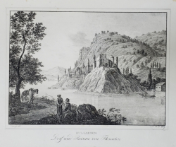 SATUL SI RUINELE DIN FLORENTIN, BULGARIA - LITOGRAFIE de F. WOLF, 1825