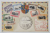 COLAJ CU TIMBRE ROMANESTI  SI STEMA REGALA DIN PERIOADA REGELUI CAROL I , CROMOLITOGRAFIE , CU STAMPILA  EXPOZITIEI FILATELICE RIGA , 1958 , CARTE POSTALA ILUSTRATA , INTERBELICA