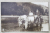 DOI TARANI LA TRECEREA RAULUI IN CAR CU BOI , FOTOGRAFIE TIP CARTE POSTALA , COLECTIA  A. BELLU , INTERBELICA