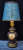 VEIOZA DIN PORTELAN  COBALT (DECORAT CU SCENA ROMANTICA )  SI METAL ,  CU ABAJUR , PERIOADA INTERBELICA , FUNCTIONALA
