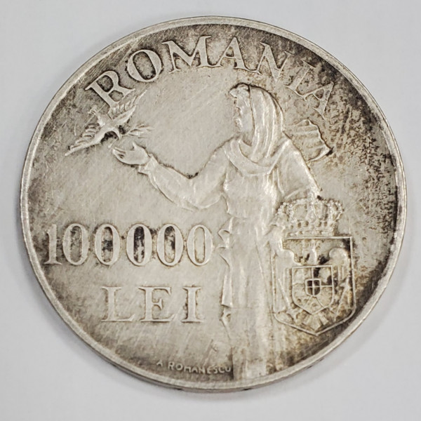 100000 LEI, Romania, 1946, Argint
