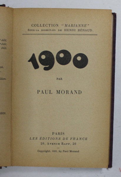 1900 PAUL MORAND, PARIS 1931