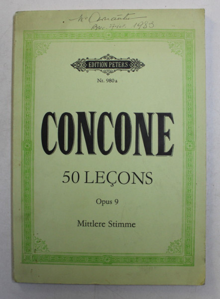 50 LECONS DE CHANT POUR LE MEDIUM DE LA VOIX , OPUS 9 par GIUSEPPE CONCONE *EDITIE BILINGVA