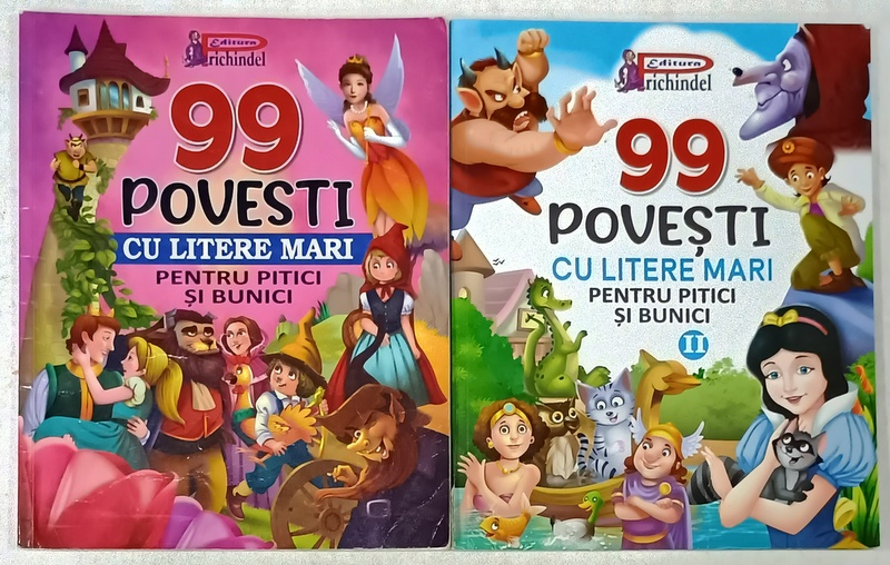 99 DE POVESTI CU LITERE MARI PENTRU PITICI SI BUNICI , traducere si adaptare de MARIANA  GRIGORE , VOLUMELE I - II , 2021, PREZINTA URME DE UZURA