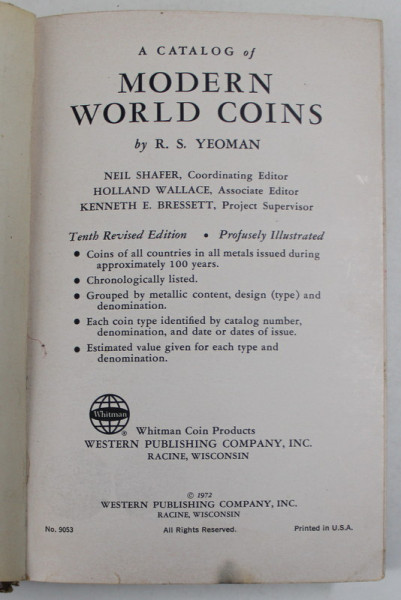 A CATALOG OF MODERN WORLD COINS by R.S. YEOMAN , 1972