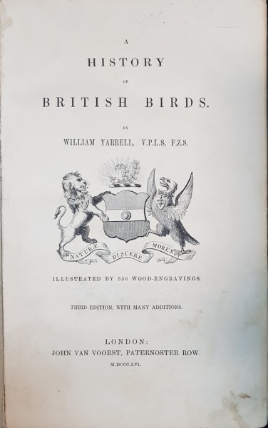 A HISTORY OF BRITISH BIRDS by WILLIAM YARBEL, 3 VOL. - LONDRA, 1856