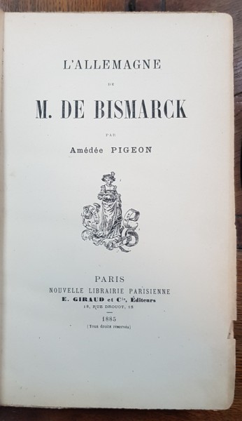 A PIGEON GERMANIA LUI BISMARCK, PARIS 1885