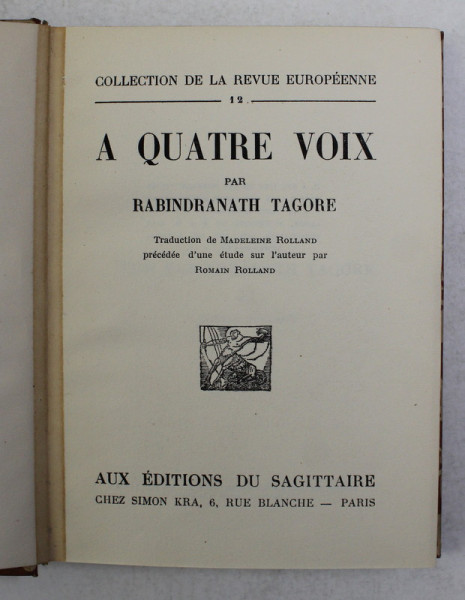 A QUATRE VOIX par RABINDRANATH TAGORE , 1924