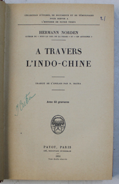 A TRAVERS L ' INDO  - CHINE par HERMANN NORDEN , 1931