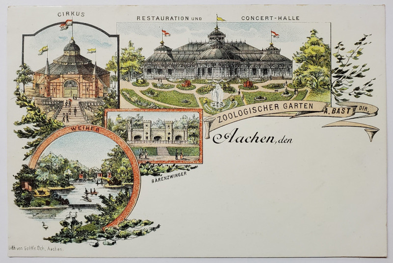 AACHEN , COLAJ CU DIVERSE OBIECTIVE TURISTICE ,  CARTE POSTALA ILUSTRATA  CLASICA , CROMOLITOGRAFIE