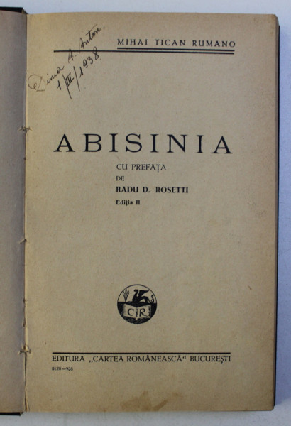 ABISINIA-MIHAI TICAN RUMANO ,1936