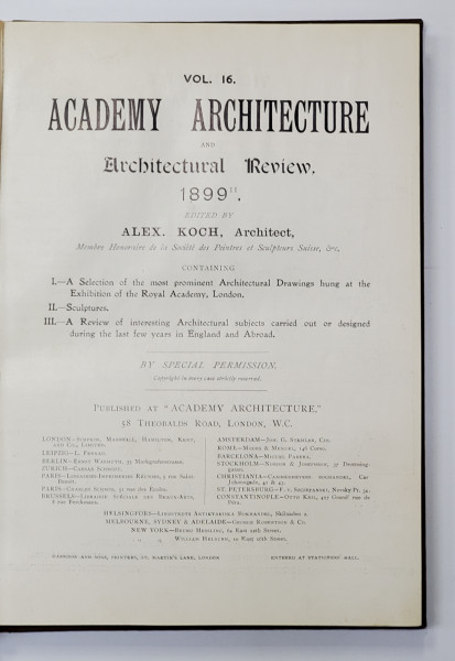 ACADEMY ARHITECTURE and ARCHITECTURAL REVIEW by ALEX KOCH - 1909