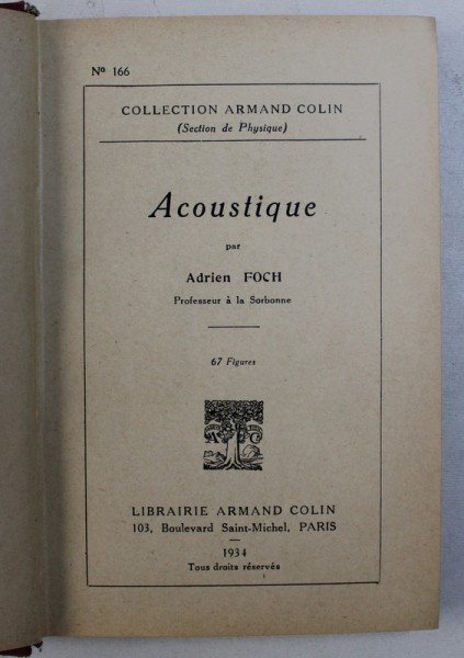 ACOUSTIQUE par ADRIEN FOCH , 1934
