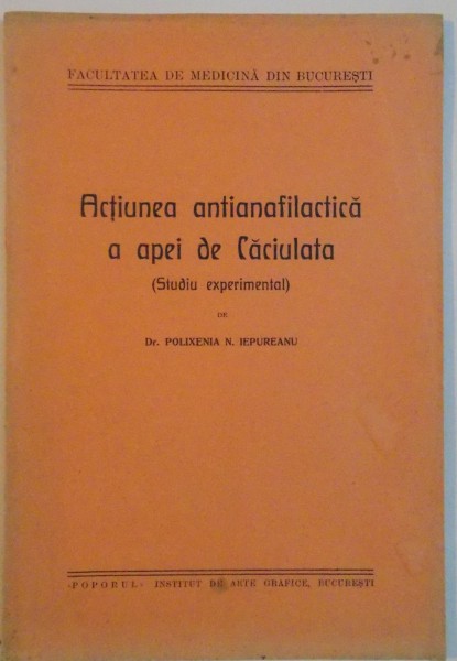 ACTIUNEA ANTIANAFILACTICA A APEI DE CACIULATA , STIUDIU EXPERIMENTAL