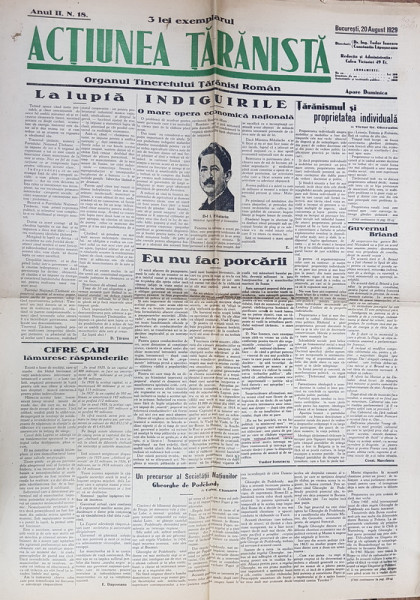 'ACTIUNEA TARANISTA', ANUL II, Nr. 18, 20 August 1929