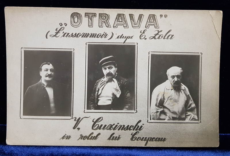 ACTORI IN PIESA  ' OTRAVA  ' , COLAJ FOTOGRAFIC TIP CARTE POSTALA ,MONOCROMA ,  NECIRCULATA , DATATA 1916 , SEMNATA PE VERSO DE DRAMATURGUL VICTOR ION POPA *