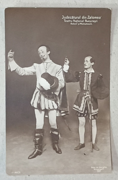 ACTORII BELCOT si MICHALESCU IN PIESA ' JUDECATORUL DIN ZALOMEA ' , TEATRUL NATIONAL BUCURESTI , FOTO Hr. DURATZO , FORMAT CARTE POSTALA , INCEPUT DE SEC. XX