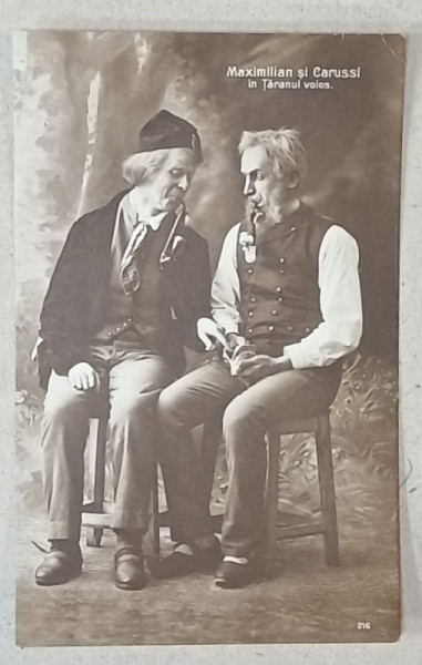 ACTORII MAXIMILIAN SI CARUSSI IN PIESA ' TARANUL VOIOS ' , FOTOGRAFIE FORMAT CARTE POSTALA , INCEPUT DE SEC. XX
