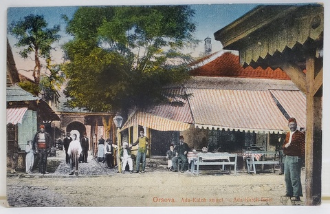 ADA KALEH , LOCALNICI POZAND LANGA  TERASA UNEI CAFENELE , CARTE POSTALA , POLICROMA , 1918