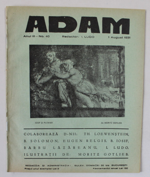 ADAM , REVISTA , redactor I. LUDO , NR. 40 ,  1931