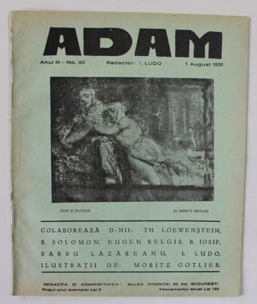 ADAM , REVISTA , redactor I. LUDO , NR. 40 ,  1931