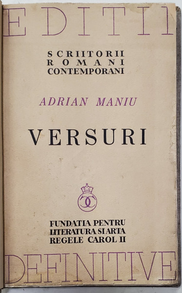 ADRIAN MANIU - VERSURI - BUCURESTI, 1938