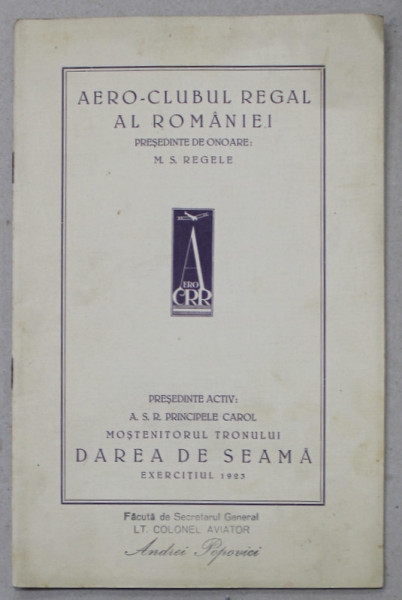 AERO - CLUBUL REGAL AL ROMANIEI  - DAREA DE SEAMA , EXERCITIUL 1923