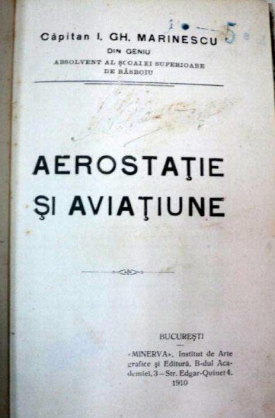 AEROSTATIE SI AVIATIUNE  -I.GH. MARINESCU-BUC.1910