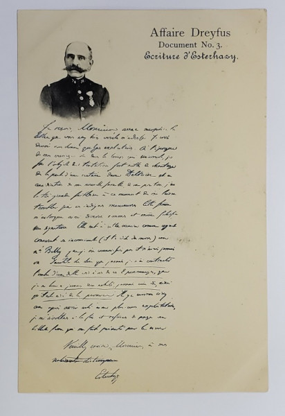 AFFAIRE DREYFUS , DOCUMENT No. 3 , ECRITURE D 'ESTERHAZY , CARTE POSTALA ILUSTRATA , CLASICA