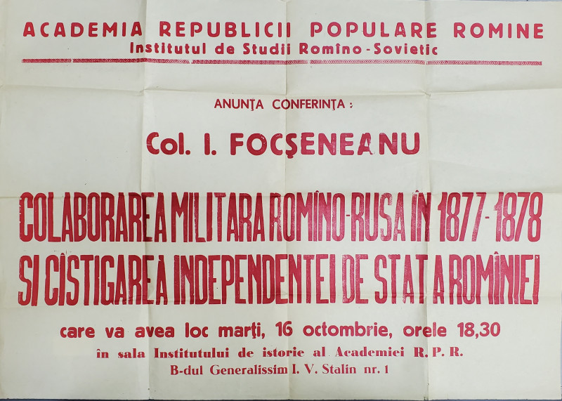 AFISUL CONFERINTEI COLONELULUI I. FOCSENEANU , ANII '50