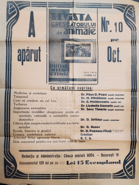 AFISUL ' REVISTEI CRESCATORULUI DE ANIMALE ' , NR. 10 , OCT , 1935