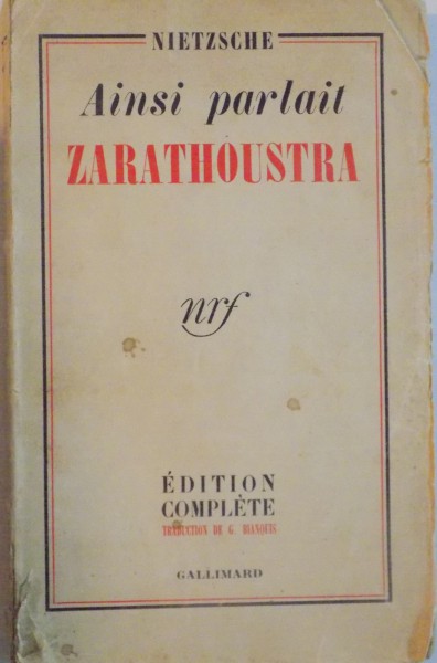 AINSI PARLAIT ZARATHOISTRA par NIETZSCHE , 1942