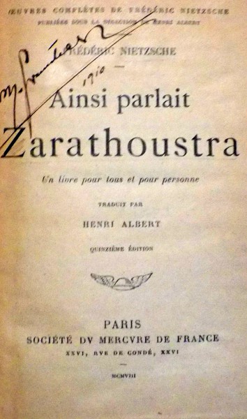 AINSI PARLAIT ZARATHOUSTRA par FREDERIC NIETZSCHE , 1908