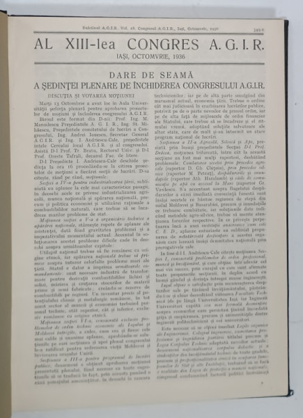 AL III CONGRES  A.G.I.R. , BULETIN , VOL. 18, IASI , OCTOMBRIE , 1936