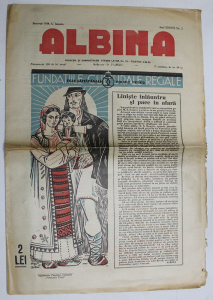 ALBINA , FOAIE SAPTAMANALA PENTRU POPOR , ANUL XXXVII , NR. 2 , 12 IANUARIE , 1934
