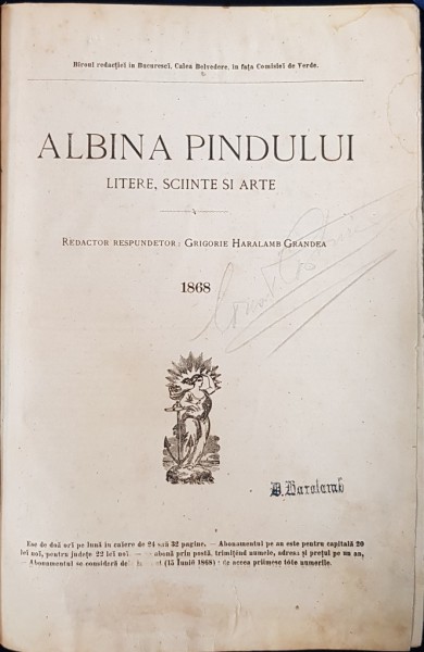 ALBINA PINDULUI, LITERE, SCIINTE SI ARTE, ANUL 1 - 1868
