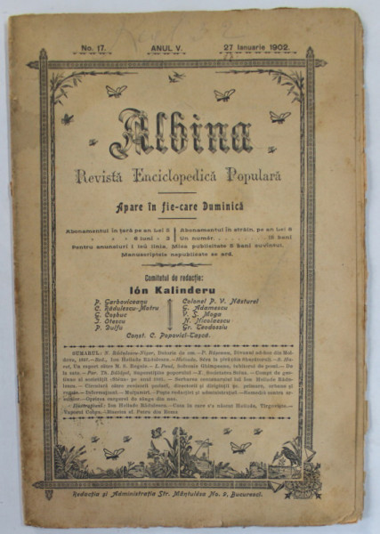 ALBINA , REVISTA ENCICLOPEDICA POPULARA , No. 17 , 27 IANUARIE , 1902