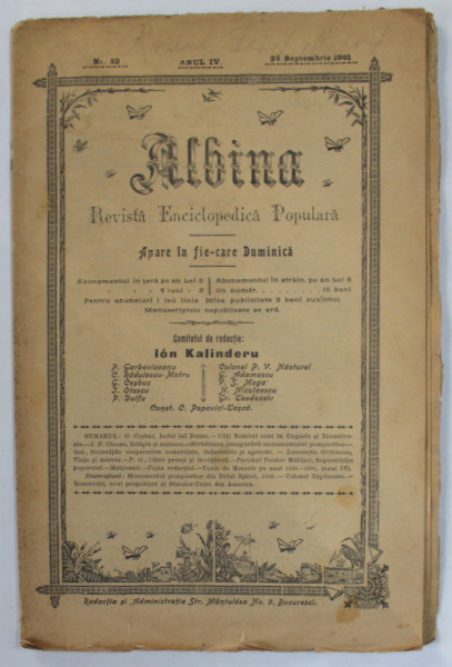ALBINA , REVISTA ENCICLOPEDICA POPULARA , No. 52 , 23 SEPTEMBRIE , 1901