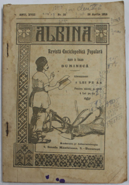 ALBINA , REVISTA PENTRU POPOR , ANUL XVIII , NR. 30 , 26 APRILIE , 1915