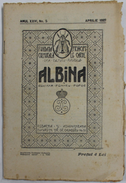 ALBINA , REVISTA PENTRU POPOR , ANUL XXVI , NR. 5  ,  APRILIE , 1927