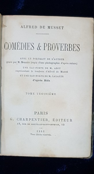 ALFRED DE MUSSET, COMEDIES & PROVERBES - PARIS, 1881
