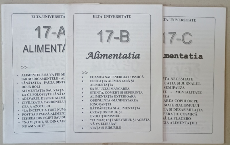 ALIMENTATIA , 3 VOLUME , EDITATE DE ELTA - UNIVERSITATE , ANII '90