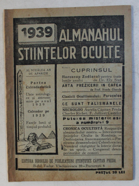 ALMANAHUL STIINTELOR OCULTE 1939