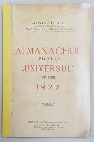 ALMANAHUL ZIARULUI ' UNIVERSUL ' 1922
