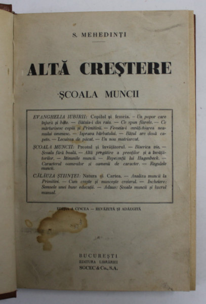 ALTA CRESTERE - SCOALA MUNCII de S. MEHEDINTI , 1919